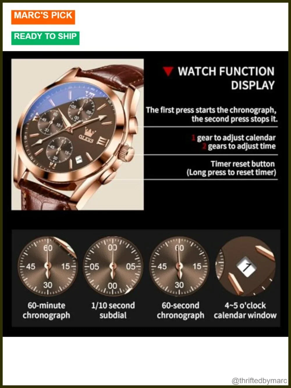 Leather Chronograph Dress Watch Luminous Analog Quartz Waterproof Men